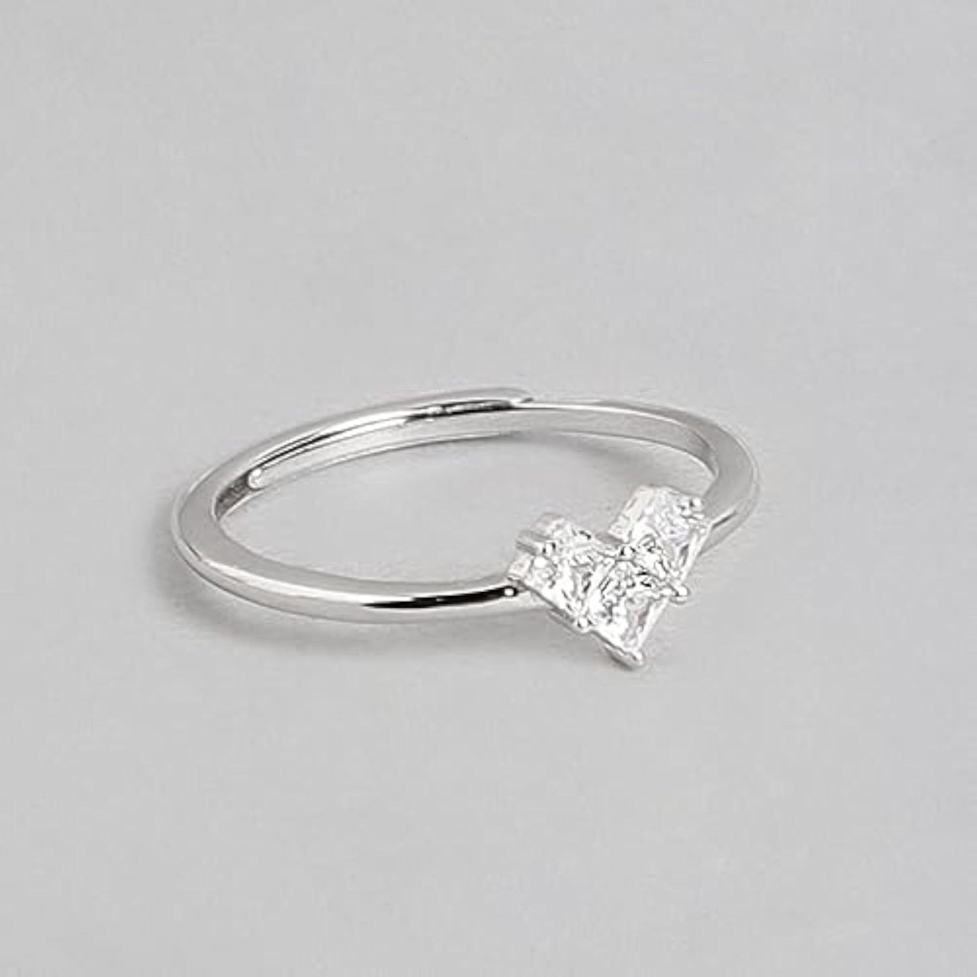 925 Sterling Silver Heart Shape CZ Rhodium Plated Ring