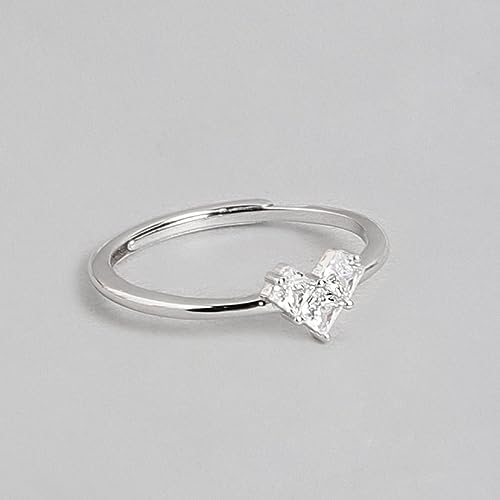 925 Sterling Silver Heart Shape CZ Rhodium Plated Ring