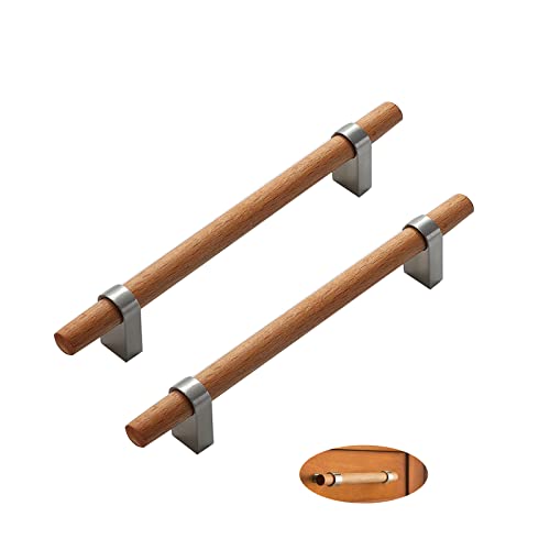 limiao123 2 Pièces Cabinet en Bois Massif Poignée Boutons De Meuble en Forme d'arc en Bois Poignee de Meuble Cuisine Bois Poignée en T pour Armoires,Tiroirs (hole distance 128mm,Silver) Cover