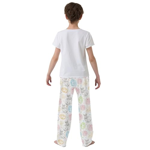 ZZXXB Retro Bunny Egg Boys Long Pants Soft Trousers Elastic Waist Kids Lounge Bottoms with Pockets S-XL3