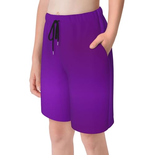 Solid Color Dark Purple Small Youth Beach Pants, Soft and Breathable, with Drawstring Waist, Suitable for Sports and Leisure.4