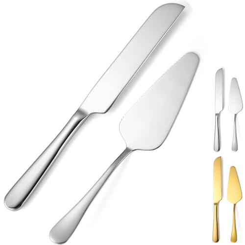 Wedding Cake Knife and Server Set, 2Pcs Stainless Steel Cake Cutting Set, Silver Cake Cutter and Cake Server for Wedding, Birthday, Party, Christmas