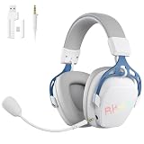 RK ROYAL KLUDGE HG103 - Auriculares para juegos, 2.4 GHz/BT/con cable, color blanco