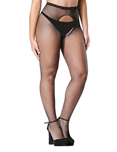 Collants résille pour femmes avec bas taille haute et maille sexy