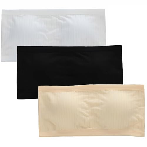 3Pack Girls Strapless Bandeau Bra，Seamless Girls Training Bras for Teens，Sports Tube Top Bra