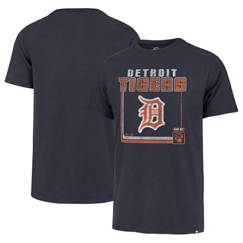 47 Brand MLB Men's Borderline Franklin Cooperstown Team Color Wordmark Primary Logo Short Sleeve Baseball T-Shirt - Detroit Tigers - Navy - Large