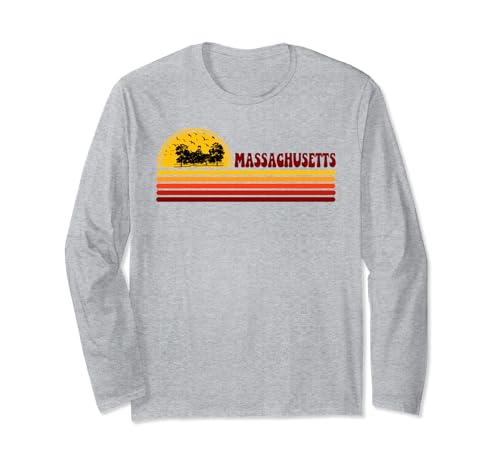 Logotipo retro de puesta de sol vintage de Massachusetts Manga Larga