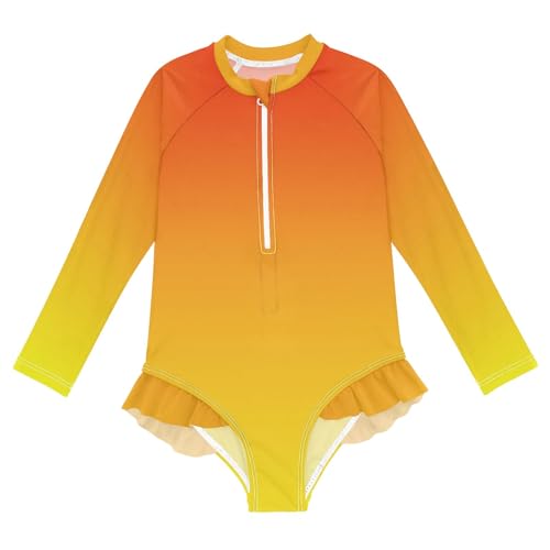 CHIFIGNO Girls Swimsuits One Piece Quick Dry Rash Guard Swimwear Beach, Orange Yellow Gradient 3T