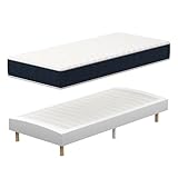 TEENO Mémoire Ensemble Composè, Matelas en Mousse 90x190x28 cm+Sommier tapissier volige,9 Pieds Inclus,Ensemble Matelas et sommier