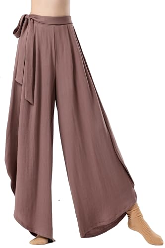 Pantalon palazzo en lin respirant Angcoco à taille élastique réglable