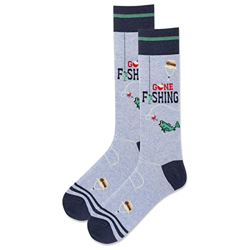 Hot Sox Mens Fun And Outdoors Socks - 1 Pair Pack Cool & Funny Novelty Fashion Gone Fishing (Blue), Crew, Gone Fishing (Chambray Heather), 6-12 US