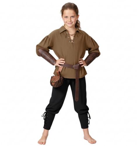 Image of Kids Medieval Viking Pirate Renaissance Tunic Pants Accessories Costume for Boys Cosplay 3-14 Years