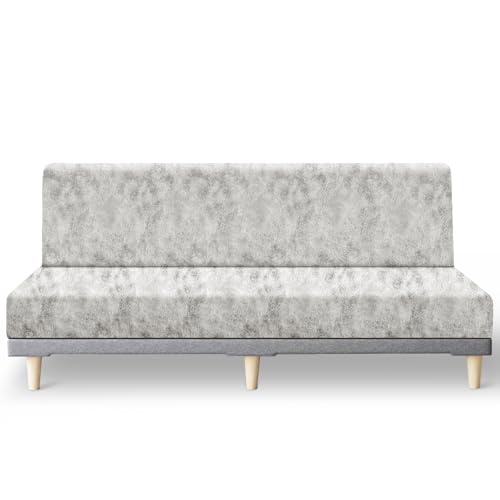 molasofa Leather Like Stretch Futon Slipcover Armless Futon Bed Sofa Cover Furniture Protector with Elastic Bottom, Soft and Washable Futon Cover for Sofa Bed Stay in Place（Larger，Beige）