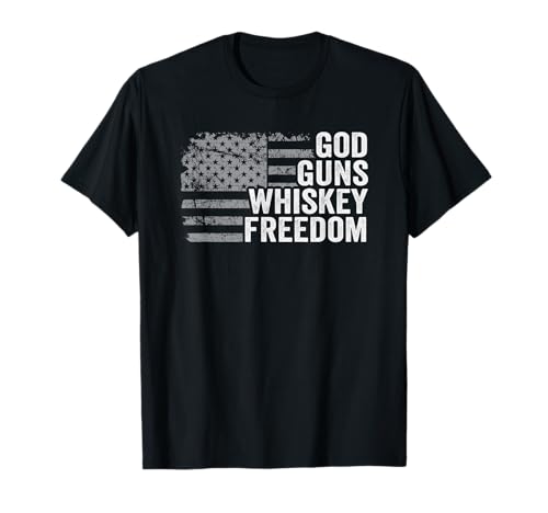 God Guns Whisky Freedom - Christian Funny USA Flag Pro Gun Camiseta