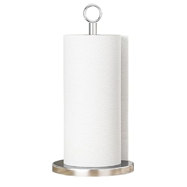 Paper Towel Holder Countertop, Standing Paper Towel Roll Holder for Kitchen Bathroom, Paper Towel Stand with Weighted Base, One-Handed Tear Stainless Steel Paper Towel Holder(Silver)