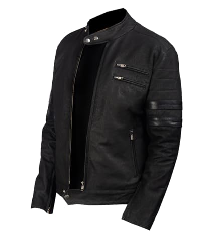 Mens Real Snuff Black Leather Jacket – Genuine Leather Motorcycle Biker Coat with Front Zipper & Stylish Pockets2