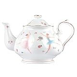 Zealax Floral Fine Bone China Teapot British Tea Pot, Gift for Ballet Dancer Teacher, 37oz / 1100ml