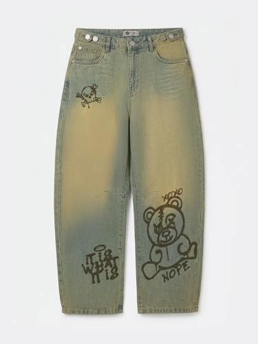 Image of The Souled Store: Barrel-Fit Denim: Women and Girls Washed Cotton Twill Barrel Fit Lightweight Adjustable Rise Everyday Casual Denim Jeans