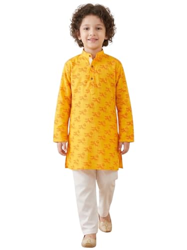 Image of AJ DEZINES Boys Cotton Full Sleeve Letter Printed Kurta Pajama Set for Kids - Ethnic wear | Special Occasion & Traditional Outfit |Boys Kurta Set - Regular Fit