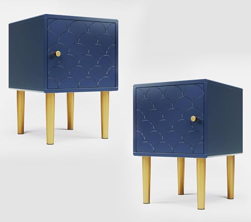 KAZZIO Juego de 2 mesitas de noche, mesitas de noche, mesitas auxiliares, color azul marino, mesa de sofá adecuada para cualquier cama y dormitorio (mesita de noche, 2)