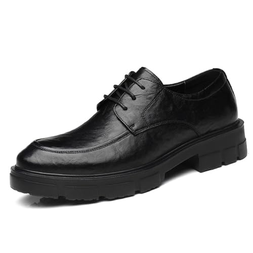 Men’s Low Heel Derby Oxfords Dress Shoes, Platform Round Toe Lace-up Business Derby Classic Tuxedo Shoes