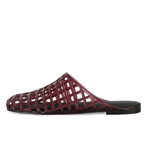 Image of Women's Red Jelly Mesh Slides, Comfortable Flat Slip On Sandals, Casual Summer Beach Slippers