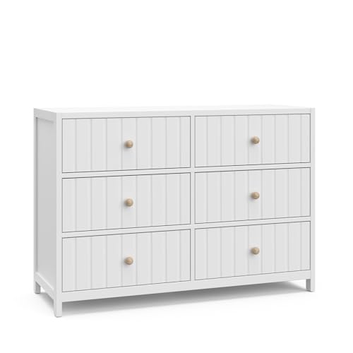 Graco Teddi 6 Drawer Double Dresser (White) – GREENGUARD Gold Certified, Interlocking Drawer System, Pre-Installed Drawer Tracks, Includes Two Sets of Knobs for Personalization