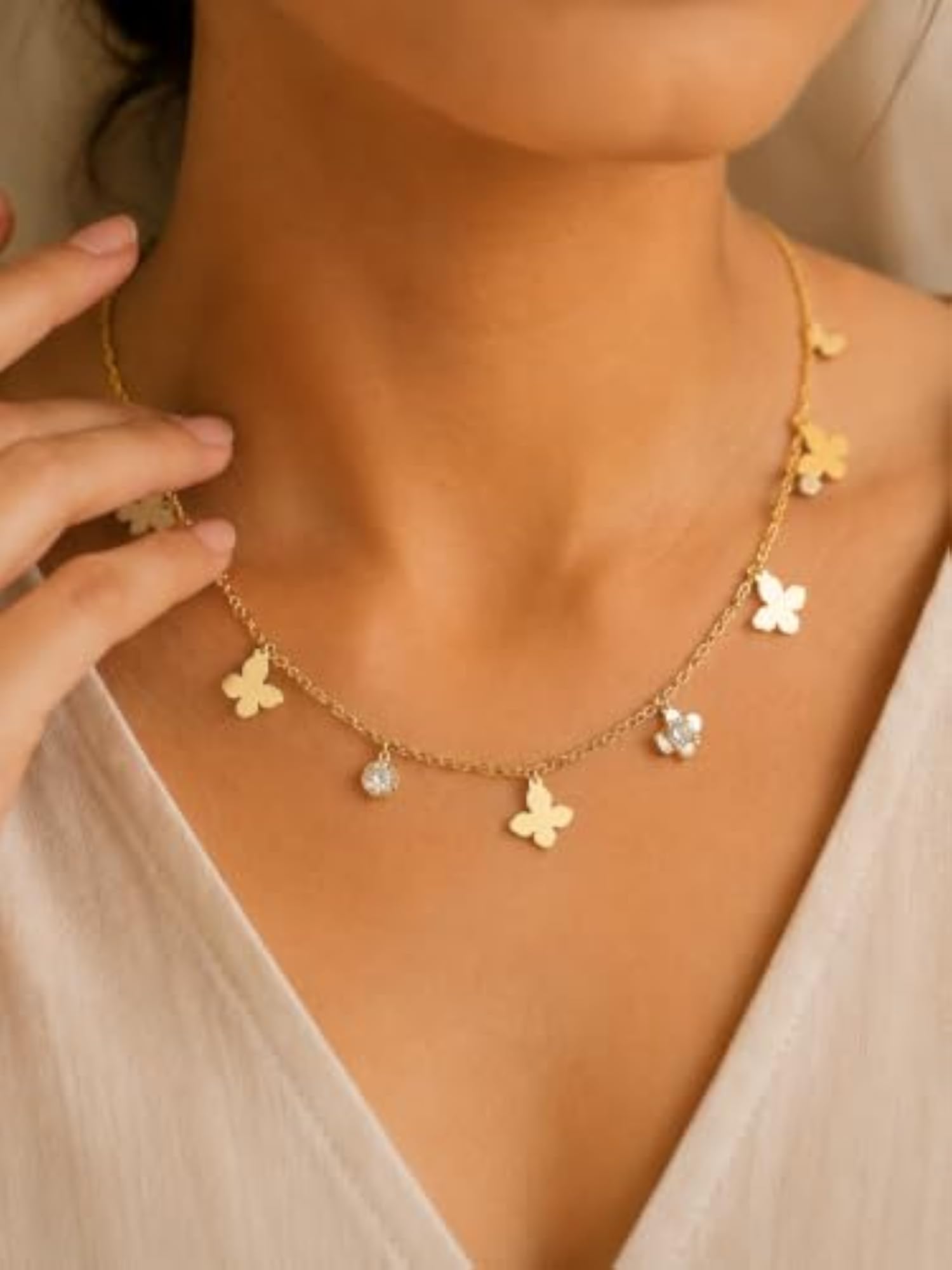 Women's Elegant Gold Butterfly Necklace & Earrings Set