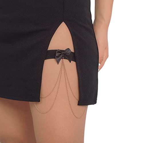 YAOGUI Chaîne de cuisse simple - Harnais gothique - Porte-jarretelles tendance - Pour la plage, les fêtes - Bijoux de cuisse - En forme de nœud - Chaînes gothiques courtes pour femme, doré, taille