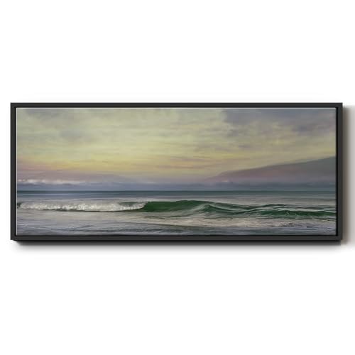 Renditions Gallery Ocean Wall Art Prints for Home Panaromic Waves Landscape Floater Frame Canvas Paintings for Kitchen Hotel Restaurants - 24"x60" Black Frame LT618