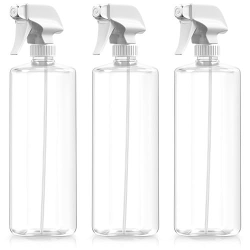 Bar5F Plastic Spray Bottles with Mixor Trigger, 32 oz | Professional, Leak Proof, Empty, Adjustable Fine to Powerful Sprayer, Refillable | Water Plants, Cleaning Solutions | Crystal Clear | Pack of 3