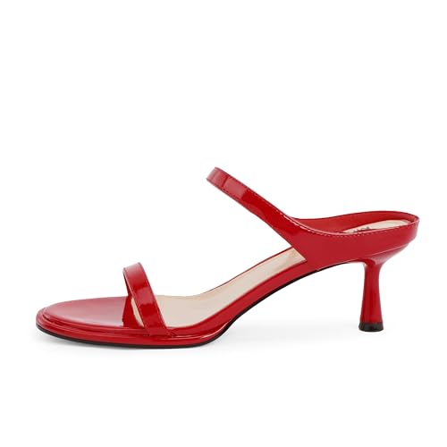 Image of Modatope Two Strap Heeled Sandals for Women Kitten Heel Rounded Toe Heels Women Slip on Open Toe Sandals