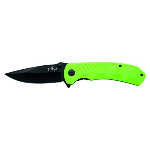 THIRD Navaja K2759GN, Mango de ABS Verde, Hoja de Acero INOX de 9.5 cm en Negro. con Clip.