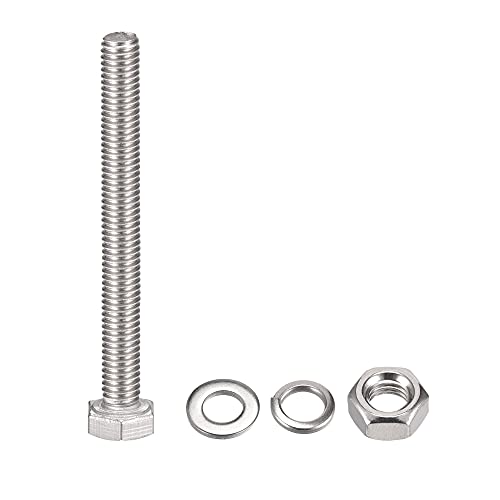 Image of uxcell M6 x 65mm Hex Head Screws Bolts, Nuts, Flat & Lock Washers Kits, 304 Stainless Steel Fully Thread Hexagon Bolts 10 Sets
