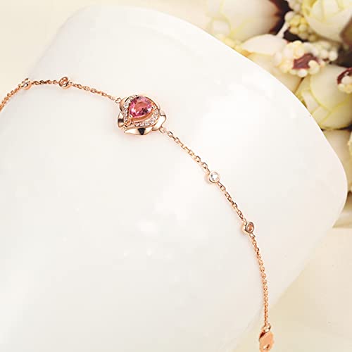 Knbob Rose Gold 18K Bracelet, Tourmaline Gemstone Bracelet Flower Bracelet With Diamond And Tourmaline Adjustable Length 17+2.5Cm #TOP3