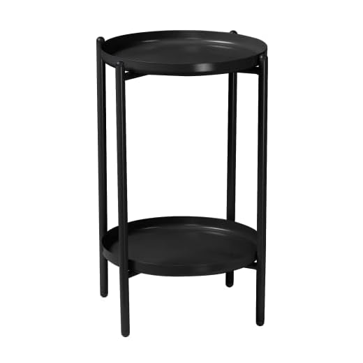 URBNLIVING 50cm 2-Tier Round Metal Side End Table Living Room With Shelf Bedside Nightstand Black