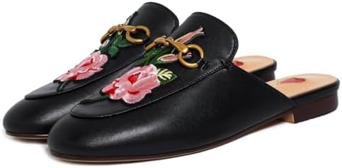 Vertundy Women's Mules Low Heel Flats Leather Slip On Backless Sandals for Girls Lady Work Slides