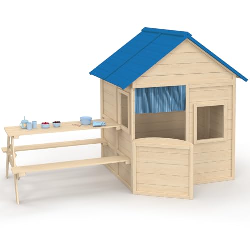 IDMarket - Maisonnette Enfant en Bois Odyssey, cabane de Jeux extérieure avec Table de Pique-Nique intégrée