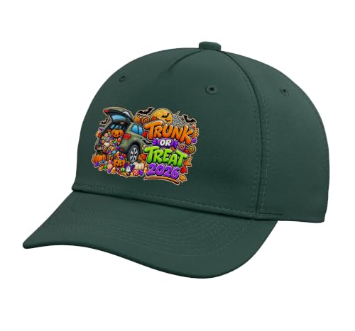 Trunk or Treat 2026 Halloween Candy Car Party Adjustable Printed Baseball Hat, Dark Green
