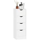 HOMCOM Meuble de Salle de Bain Meuble de Rangement avec 4 tiroirs et poignées encastrées Armoire Salle de Bain Chambre Salon idéal pour Petits espaces 29 x 29 x 83 cm Blanc
