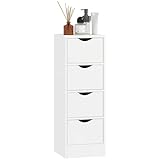 HOMCOM Meuble de Salle de Bain Meuble de Rangement avec 4 tiroirs et poignées encastrées Armoire Salle de Bain Chambre Salon idéal pour Petits espaces 29 x 29 x 83 cm Blanc