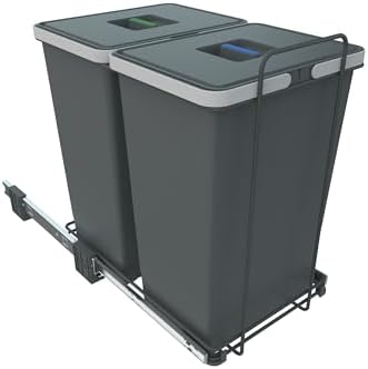 ELLETIPI Ecofil PF01 44B2 Pull-out Differentiated Waste Bins for General Waste, Plastic and Metal, Grey, 30 x 45 x 46 cm