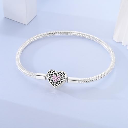 PARCOM Snake Chain Charm Bracelets for 925 Sterling Silver Heart Clasp Fits Any Charm 17cm - Thumbnail 3