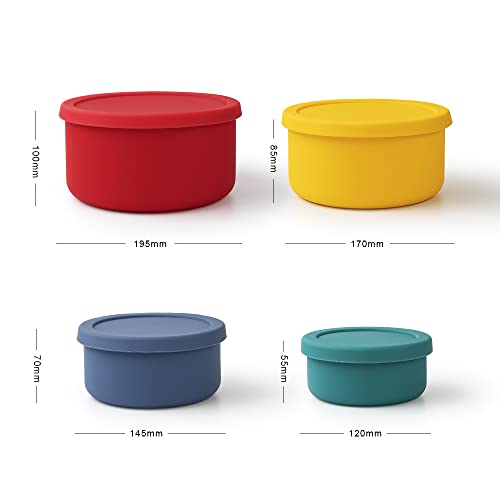 Ksendalo Silicone Food Storage Containers Set With Vent Eco-Friendly Silicone Bowls With Lids- 71Oz/44Oz/23.6Oz/13.5Oz For Bridge Cooking Baking Mixing Etc., Red/Blue/Green/Yellow #TOP4