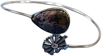 925 Sterling Silver Teardrop Ruby In fuchsite Adjustable Bangle Bracelet Gift