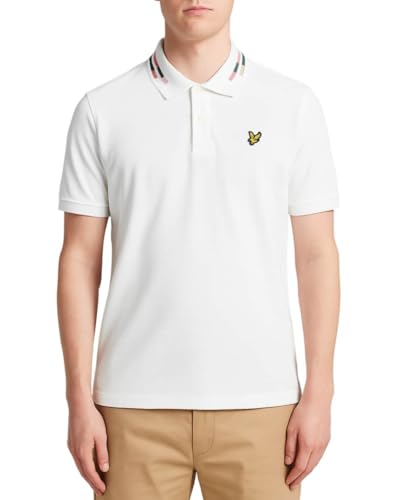 Image of Lyle & Scott Striped Tipped Polo Shirt (UK, Alpha, L, Regular, Regular, White/Dark Navy)