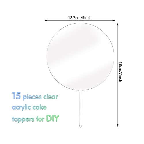 15Pcs 5 Inch Round Acrylic Cupcake Toppers Clear Blank Circle Diy Cake Topper For Birthday Festival Party Baby Shower Wedding Party Cake Decoration #TOP1