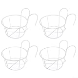 Portavasi da appendere, supporto per fiori, in ferro battuto, antiruggine, gancio per recinzione per balcone e giardino, confezione da 4 (bianco)