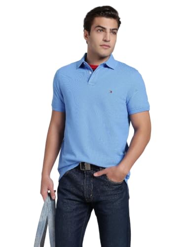 Image of Tommy Hilfiger Solid Regular fit Cotton Polo t-Shirt