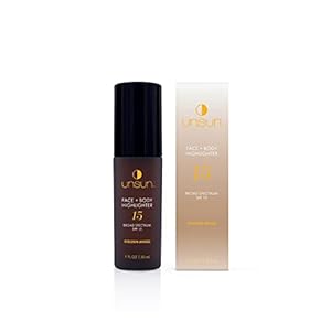 Unsun Face & Body Mineral Highlighter with Broad Spectrum SPF 15 – Liquid Illuminator Makeup, Adds Natural Glow – 1 Fl Oz, Golden Angel